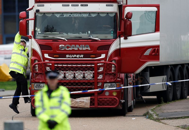 The scene where bodies were discovered in a lorry container,