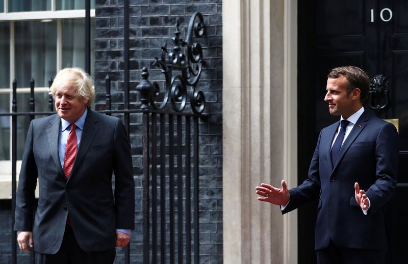 British Prime Minister Boris Johnson meets French President Emmanuel Macron