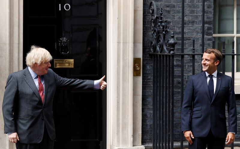 British Prime Minister Boris Johnson meets French President Emmanuel Macron