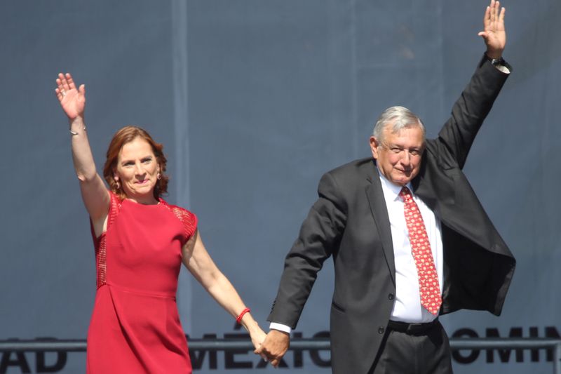 FILE PHOTO: Mexican President Andres Manuel Lopez Obrador celebrates the