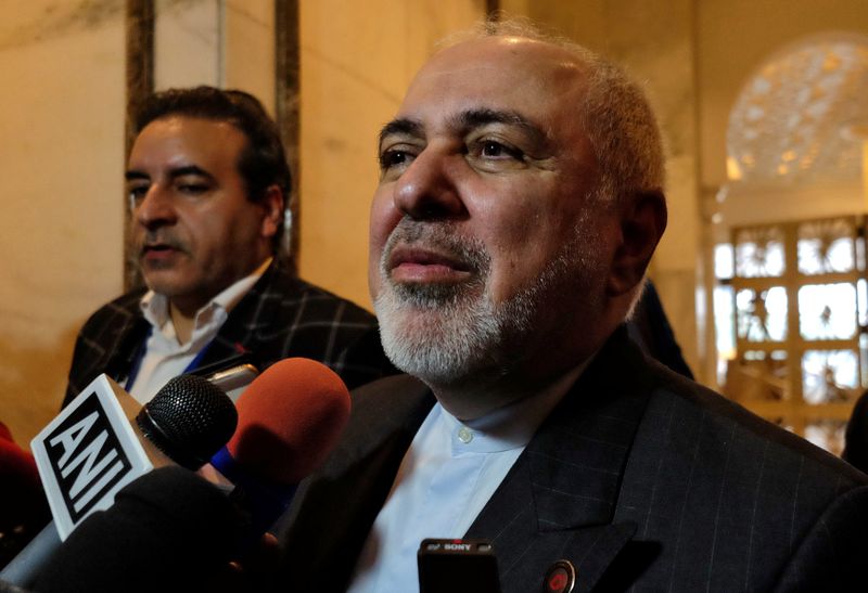 Iran’s Foreign Minister Zarif speaks with the media on the