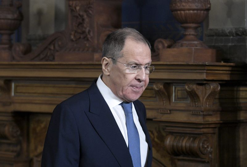 Russian Foreign Minister Sergey Lavrov is seen after a joint