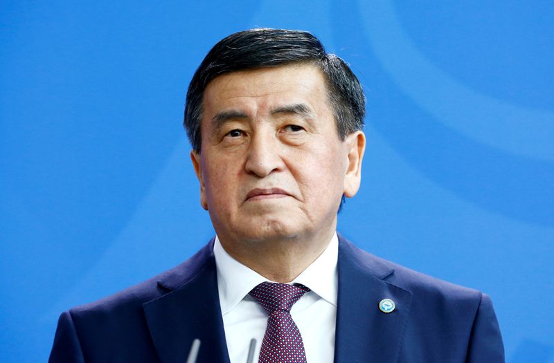 FILE PHOTO: Kyrgyz President Sooronbai Jeenbekov address the media at