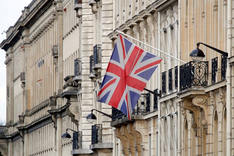 FILE PHOTO: The Union Jack flag is seen flying at