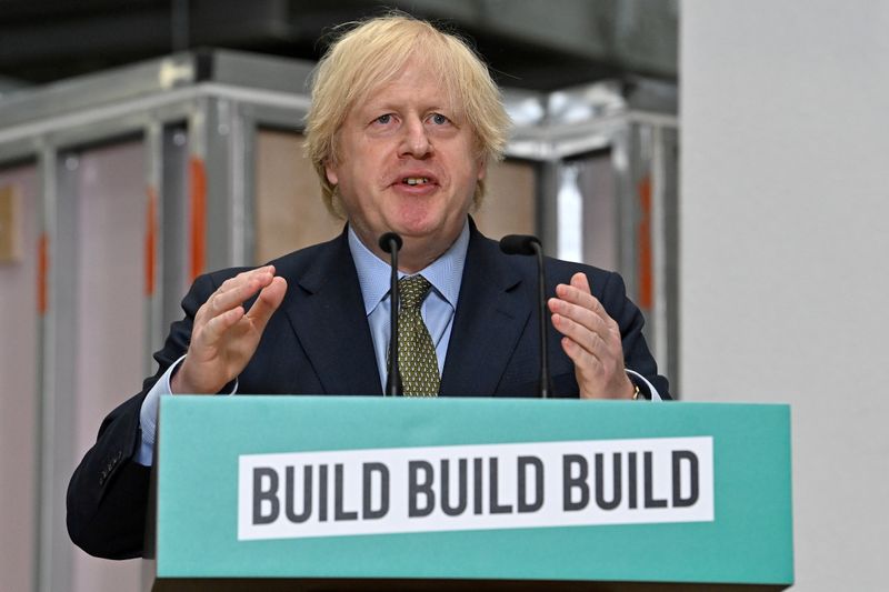 Britain’s Prime Minister Boris Johnson delivers a speech during his