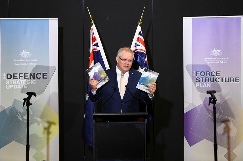 Australian PM Morrison speaks during the launch of the 2020