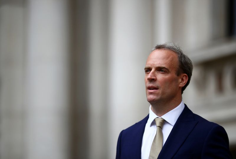 Britain’s Foreign Secretary Dominic Raab makes a statement on Hong