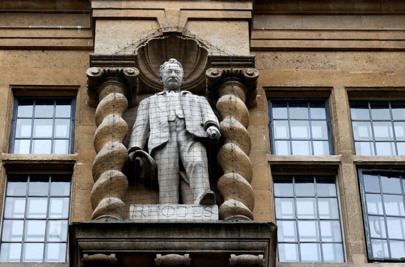 A statue of Cecil Rhodes, a controversial historical figure, is