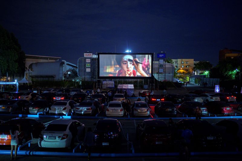 The first drive-in movie theatre amid the spread of the