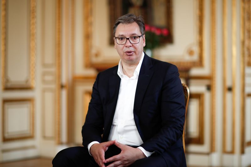 Serbian President Aleksandar Vucic during an interview with Reuters in
