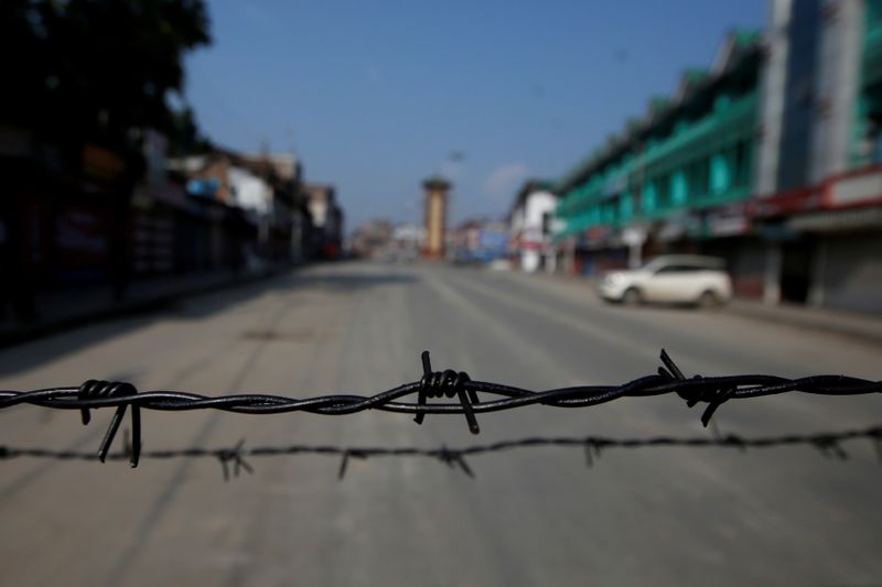 FILE PHOTO: Barbed wire is seen laid on a deserted