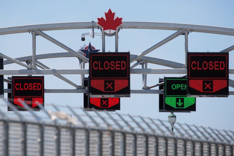 A Canadian maple leaf is seen on The Peace Bridge,