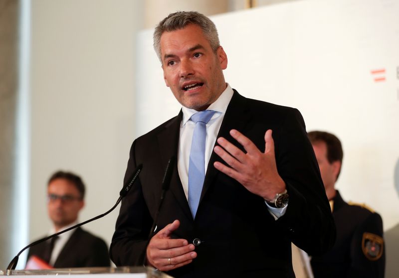 Austrian Interior Minister Nehammer attends a news conference in Vienna