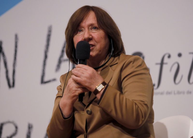 The 2015 Nobel literature laureate Svetlana Alexievich speaks during a