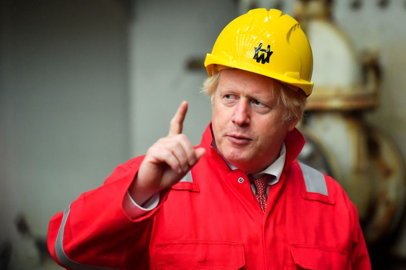 Britain’s Prime Minister Boris Johnson visits the Appledore Shipyard in