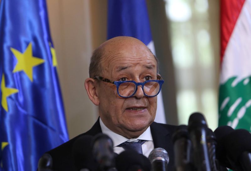 French Foreign Affair Minister Jean-Yves Le Drian speaks during a