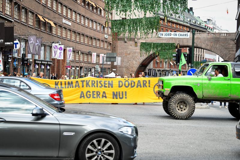 Climate change activists of Extinction Rebellion protest in central Stockholm