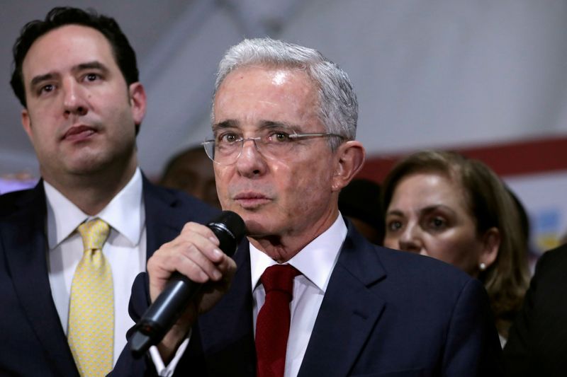 FILE PHOTO: Colombia’s former president Alvaro Uribe testifies in a