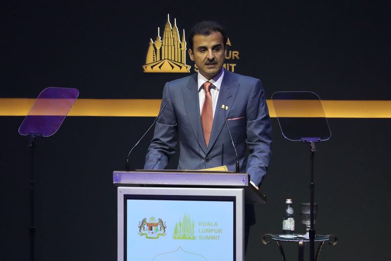 Qatar’s Emir Sheikh Tamim bin Hamad Al Thani speaks during Kuala