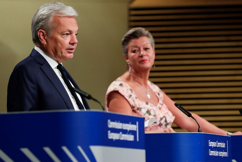 EU Commissioners Reynders and Johansson hold a news conference in