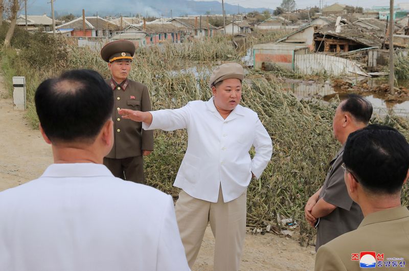 North Korea’s leader Kim inspects area after typhoon