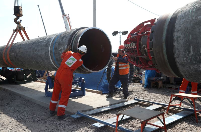 FILE PHOTO: Workers are seen at the construction site of the Nord Stream 2