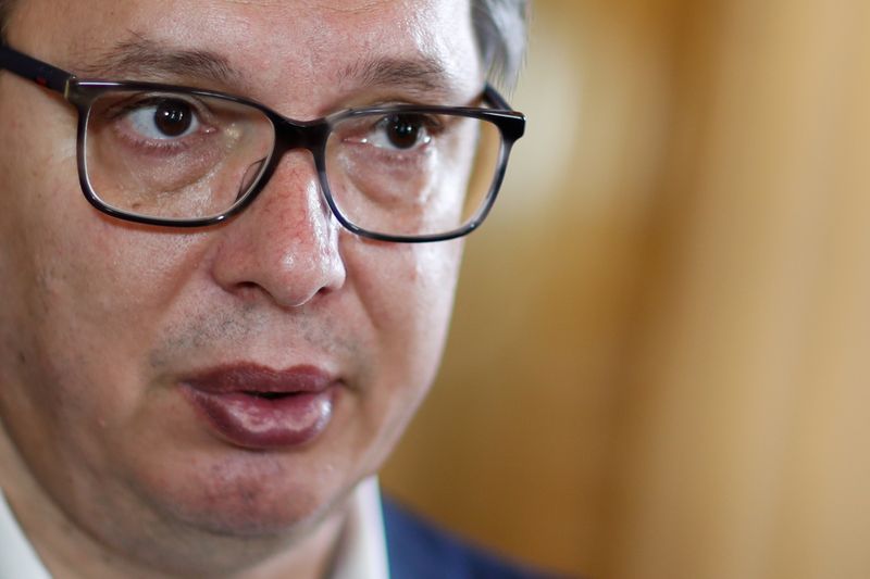 Serbian President Aleksandar Vucic during an interview with Reuters in