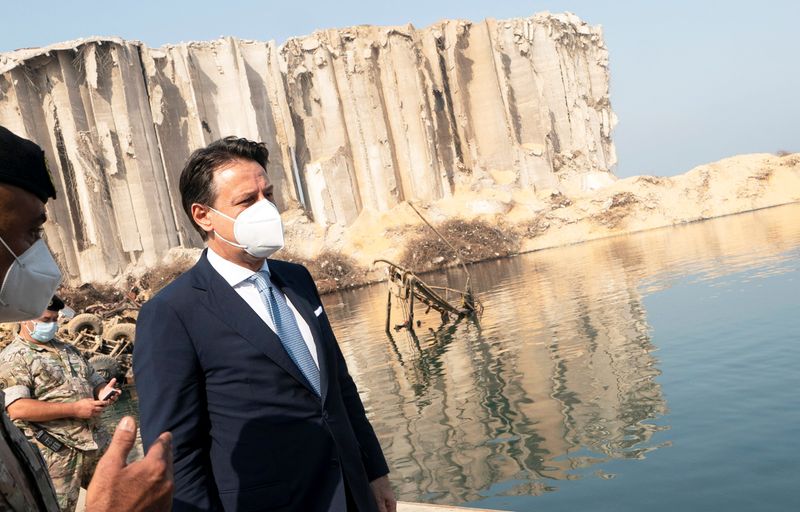 Italian Prime Minister Giuseppe Conte visits the site of last