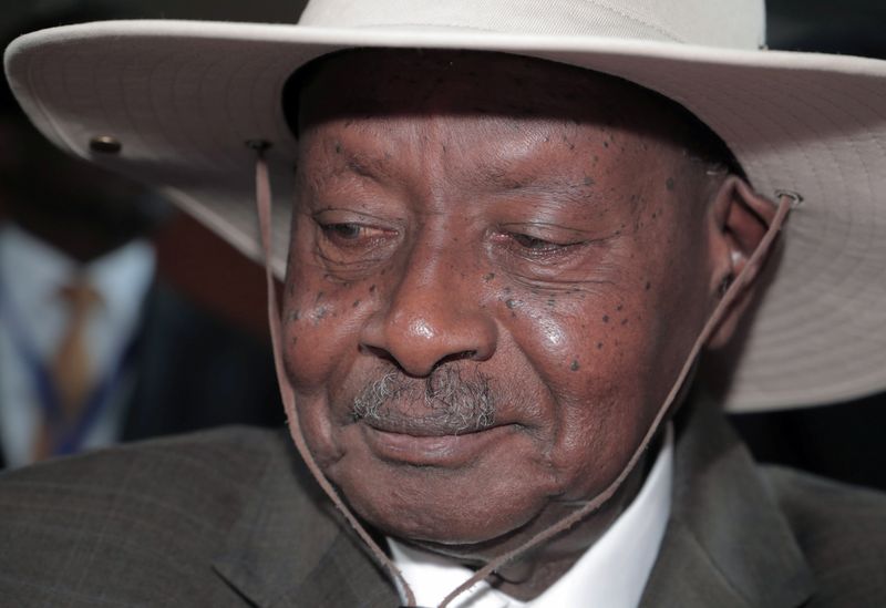 Uganda’s President Yoweri Museveni arrives for the opening of the