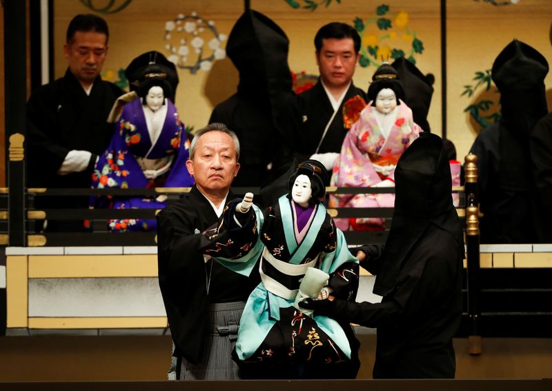 Kanjuro Kiritake, a Bunraku puppeteer, performs Japan’s traditional puppet drama