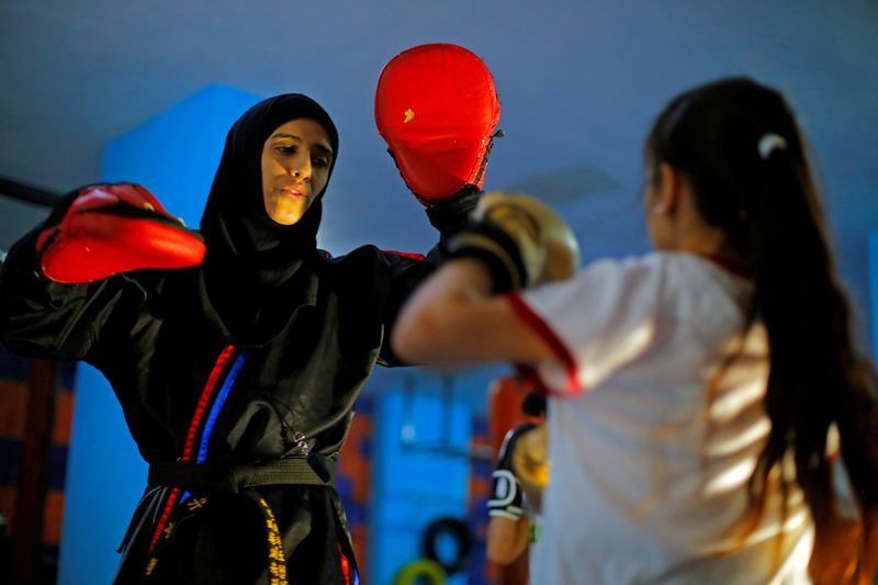 Women attend martial arts training in Yemen