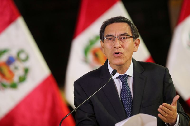 FILE PHOTO: Peru’s President Vizcarra addresses the nation at the