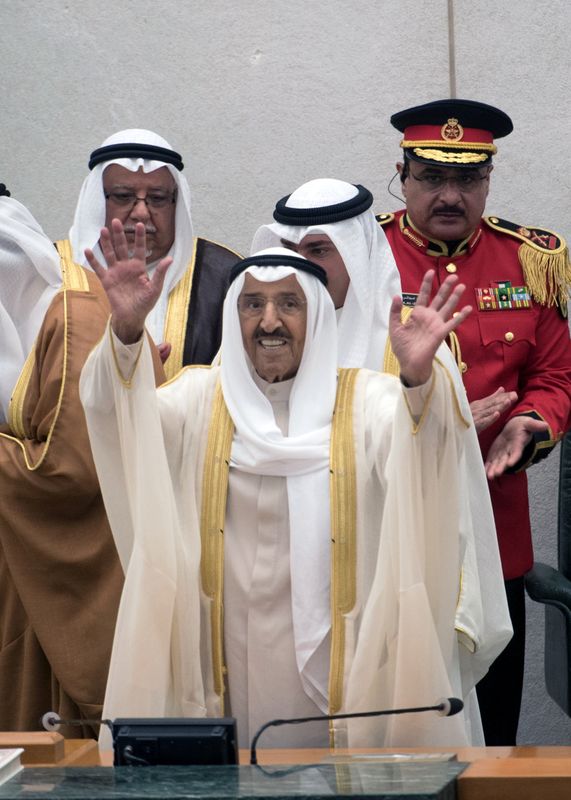 Kuwait’s Emir Sheikh Sabah al Ahmad al Sabah waves at