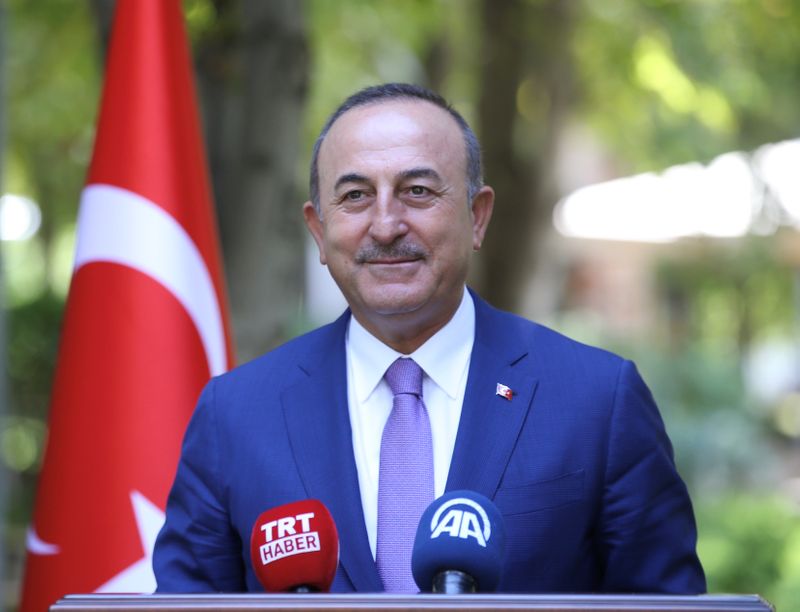 Turkish Foreign Minister Cavusoglu speaks to the media in Ankara