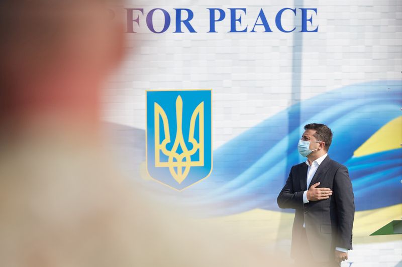 Ukrainian President Volodymyr Zelenskiy attends the opening of the Rapid