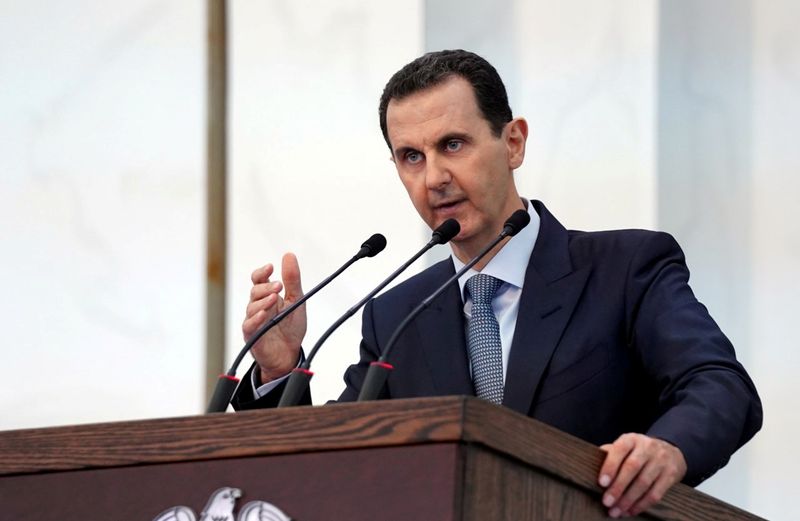 Syria’s President Bashar al-Assad addresses the new members of parliament