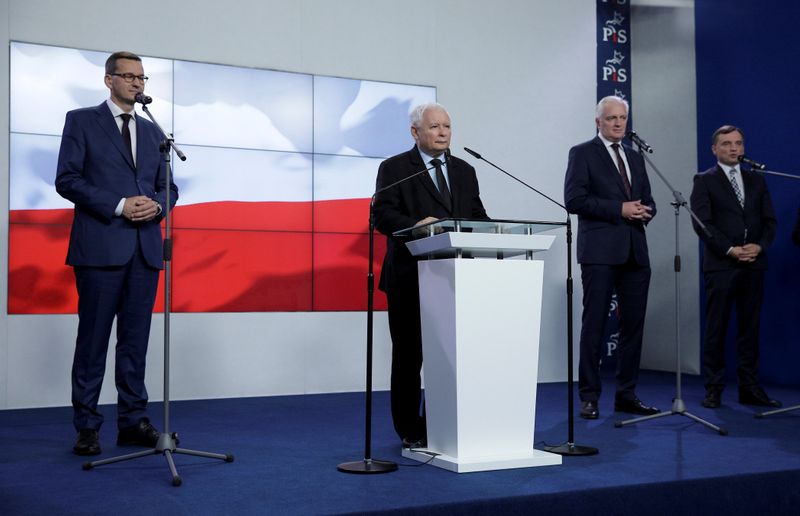 News conference after signing coalition agreement in Warsaw