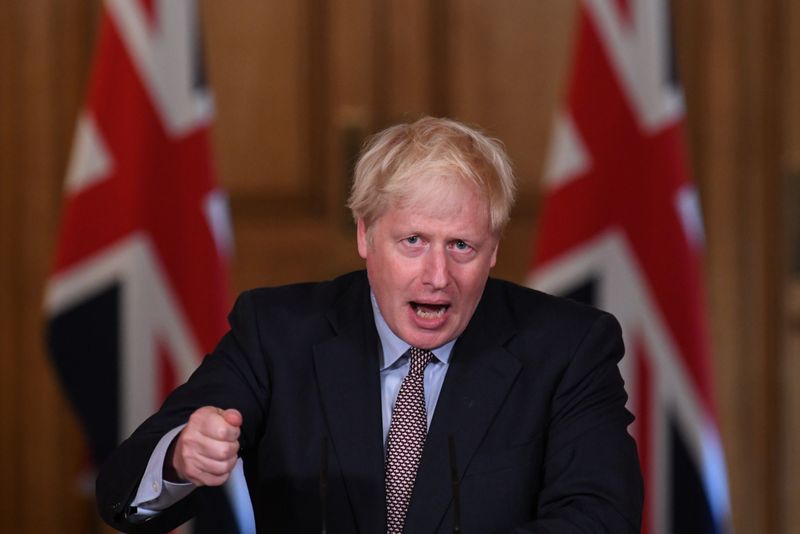 Britain’s Prime Minister Boris Johnson holds a virtual news conference,