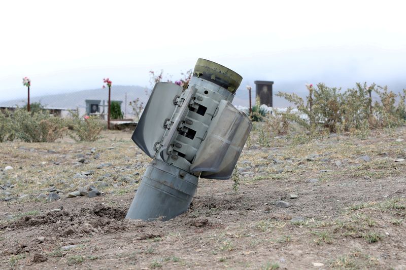 FILE PHOTO: The remains of a rocket shell are seen