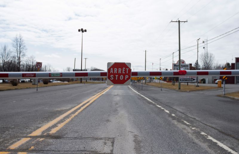 An empty border crossing at the U.S.-Canada border in Lacolle,