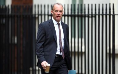 Britain’s Foreign Secretary Dominic Raab at Downing Street ahead of