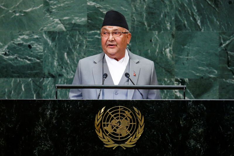 FILE PHOTO:  Nepal’s Prime Minister Sharma Oli addresses the
