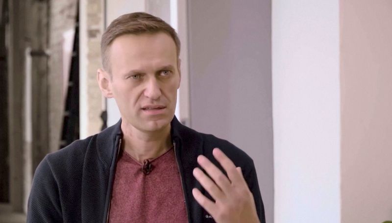 Russian opposition politician Navalny attends an interview with a prominent