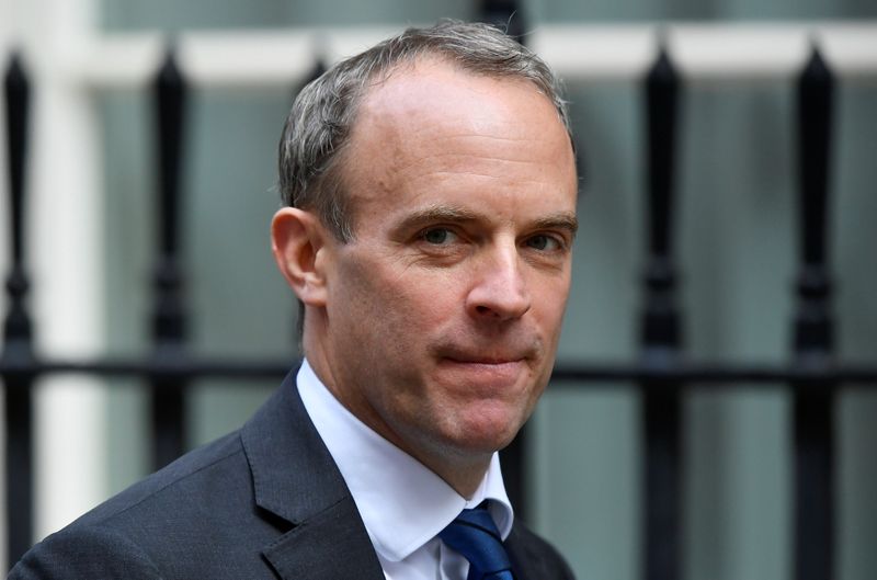 Britain’s Foreign Affairs Secretary Dominic Raab is seen outside Downing