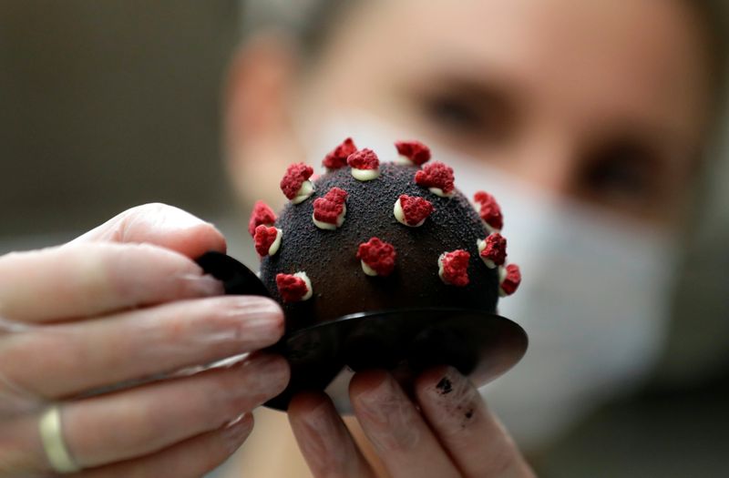 Cakes shaped like a microscopic view of the coronavirus in