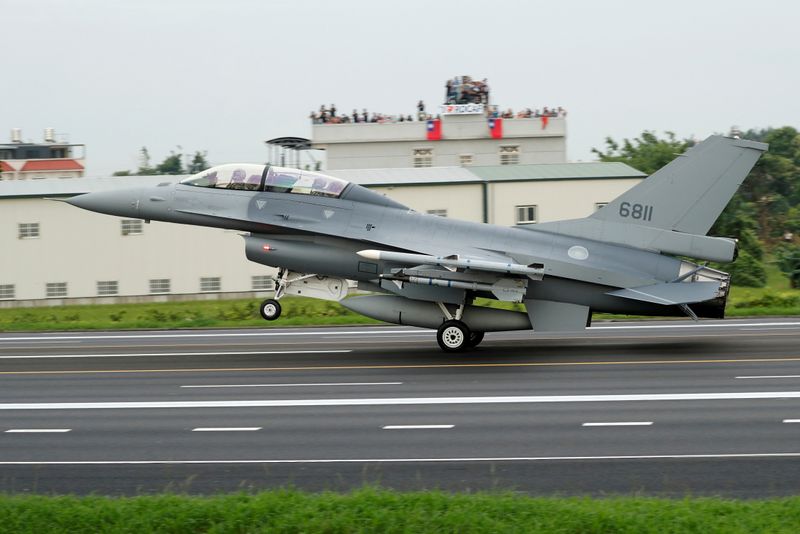 FILE PHOTO: A ROCAF F-16V fighter jet lands on a