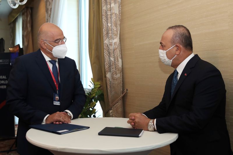 Turkish FM Cavusoglu meets with his Greek counterpart Dendias in