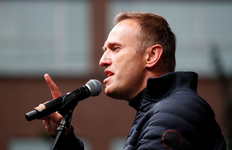 FILE PHOTO: Russian opposition leader Navalny attends a rally to