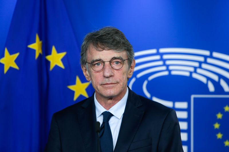 European Parliament President David Sassoli gives a news conference following