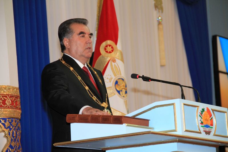FILE PHOTO: Tajikistan’s President Rakhmon takes oath during his inauguration